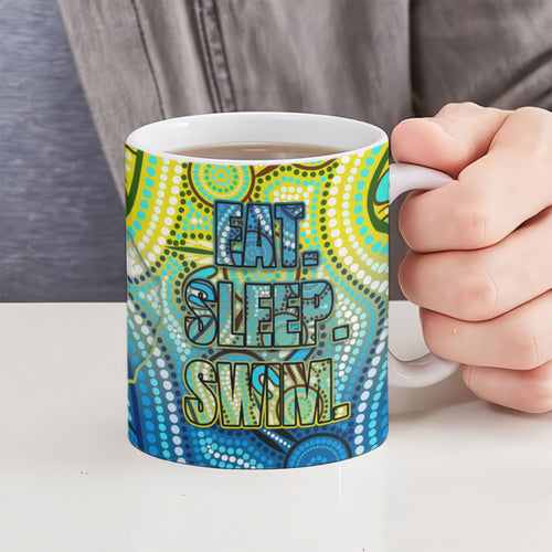 Australia National Swimming Team Ceramic Mug Aboriginal Dot Art Ocean Wave Pattern
