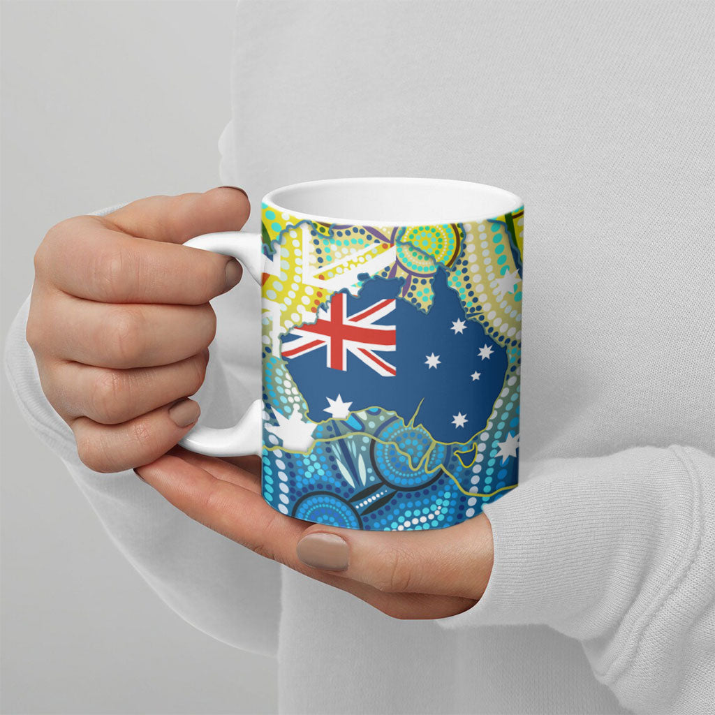 Australia National Swimming Team Ceramic Mug Aboriginal Dot Art Ocean Wave Pattern