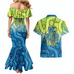 Australia National Swimming Team Couples Matching Mermaid Dress and Hawaiian Shirt Aboriginal Dot Art Ocean Wave Pattern
