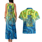 Australia National Swimming Team Couples Matching Tank Maxi Dress and Hawaiian Shirt Aboriginal Dot Art Ocean Wave Pattern