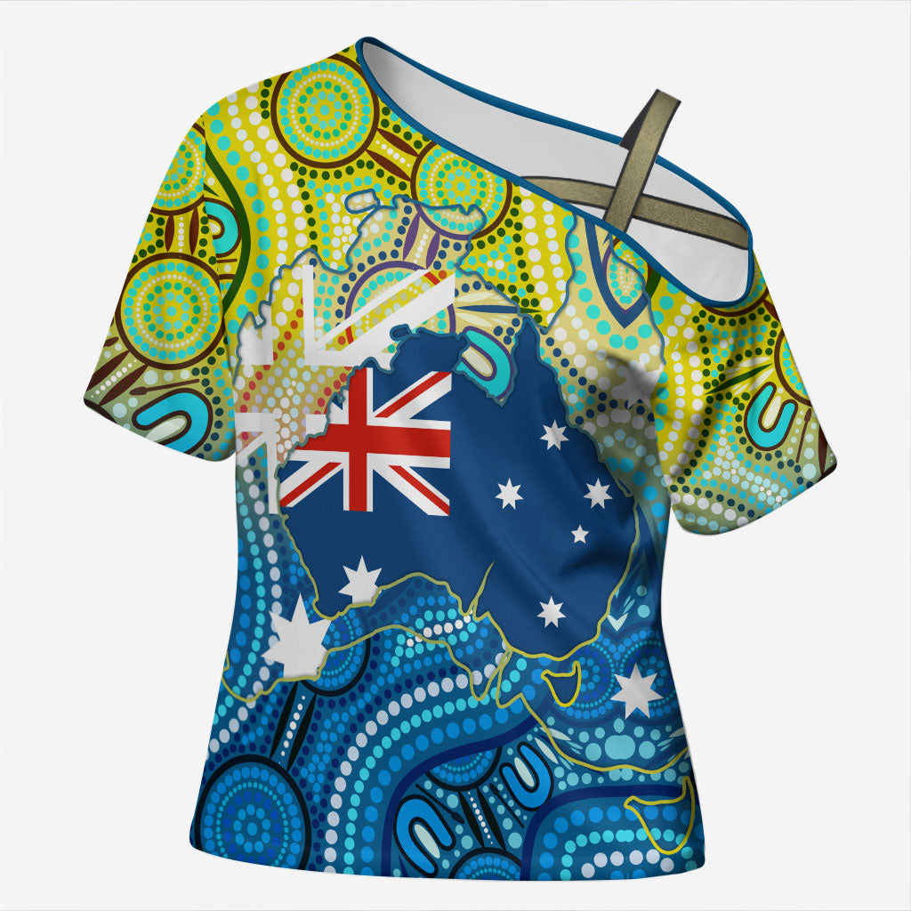 Australia National Swimming Team Cross Shoulder Shirt Aboriginal Dot Art Ocean Wave Pattern