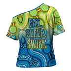 Australia National Swimming Team Cross Shoulder Shirt Aboriginal Dot Art Ocean Wave Pattern
