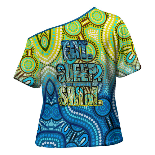 Australia National Swimming Team Cross Shoulder Shirt Aboriginal Dot Art Ocean Wave Pattern
