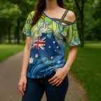 Australia National Swimming Team Cross Shoulder Shirt Aboriginal Dot Art Ocean Wave Pattern