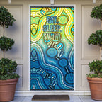 Australia National Swimming Team Door Cover Aboriginal Dot Art Ocean Wave Pattern