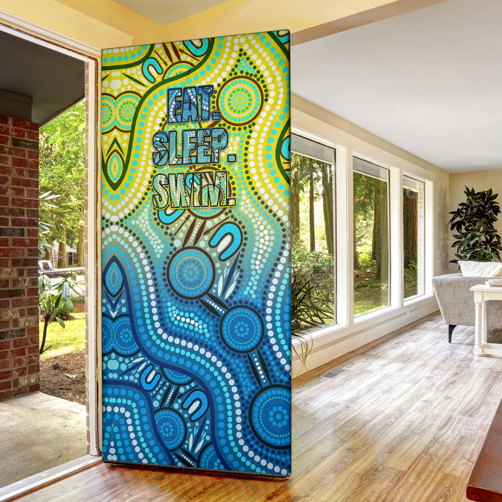 Australia National Swimming Team Door Cover Aboriginal Dot Art Ocean Wave Pattern