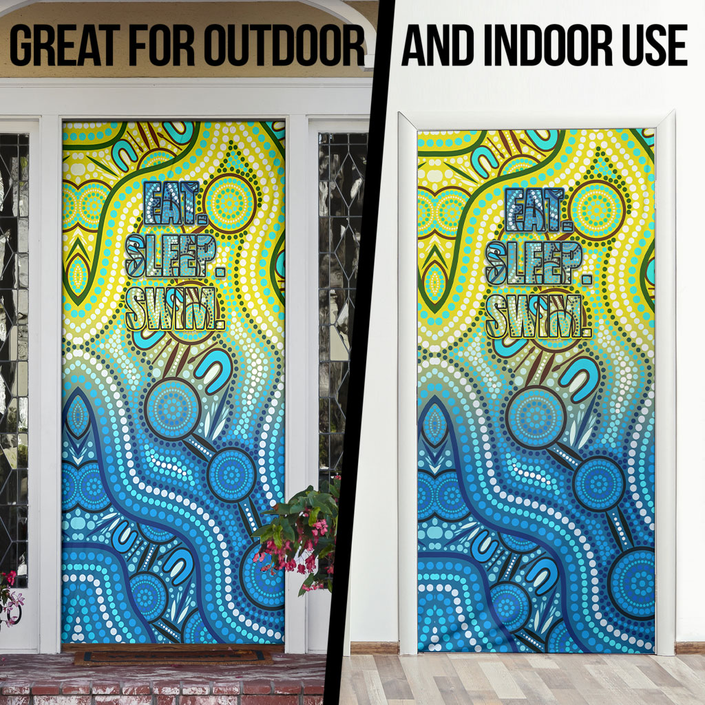 Australia National Swimming Team Door Cover Aboriginal Dot Art Ocean Wave Pattern