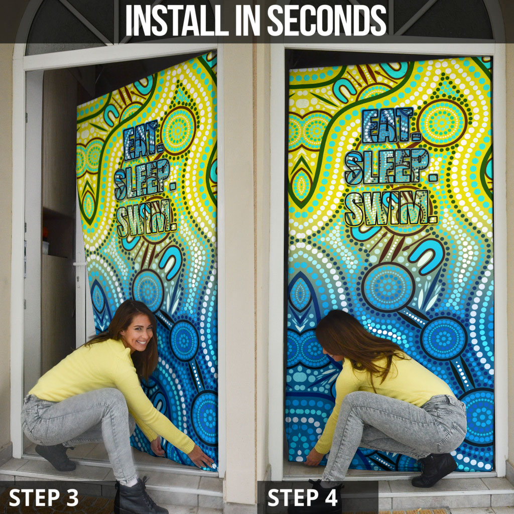 Australia National Swimming Team Door Cover Aboriginal Dot Art Ocean Wave Pattern
