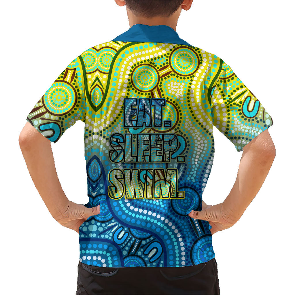 Australia National Swimming Team Family Matching Long Sleeve Bodycon Dress and Hawaiian Shirt Aboriginal Dot Art Ocean Wave Pattern