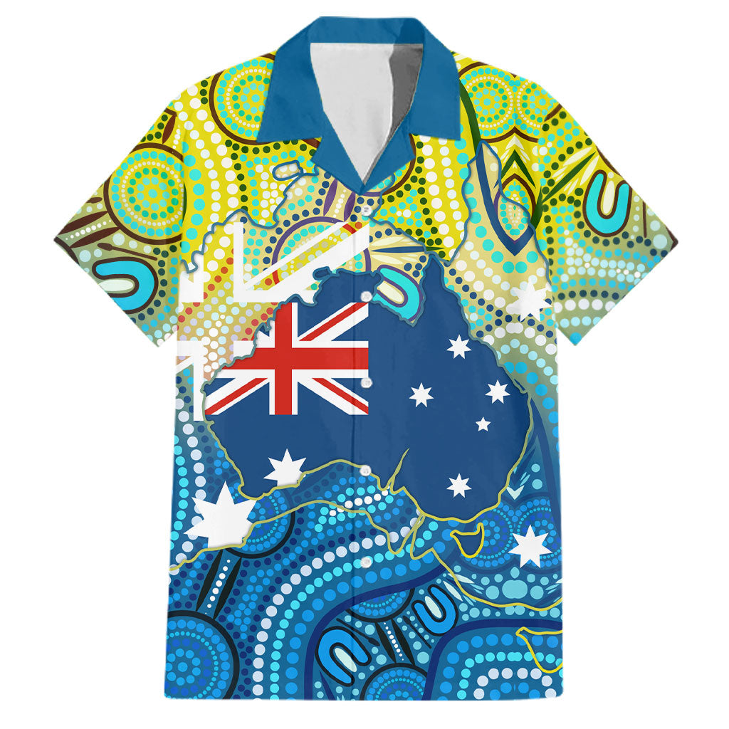 Australia National Swimming Team Family Matching Long Sleeve Bodycon Dress and Hawaiian Shirt Aboriginal Dot Art Ocean Wave Pattern