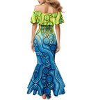 Australia National Swimming Team Family Matching Mermaid Dress and Hawaiian Shirt Aboriginal Dot Art Ocean Wave Pattern