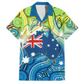 Australia National Swimming Team Family Matching Off Shoulder Short Dress and Hawaiian Shirt Aboriginal Dot Art Ocean Wave Pattern