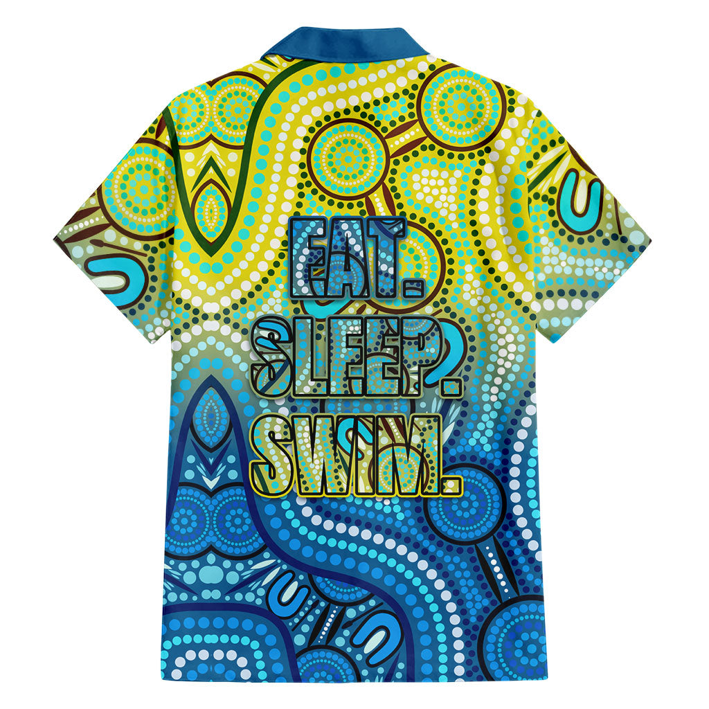 Australia National Swimming Team Family Matching Off Shoulder Short Dress and Hawaiian Shirt Aboriginal Dot Art Ocean Wave Pattern