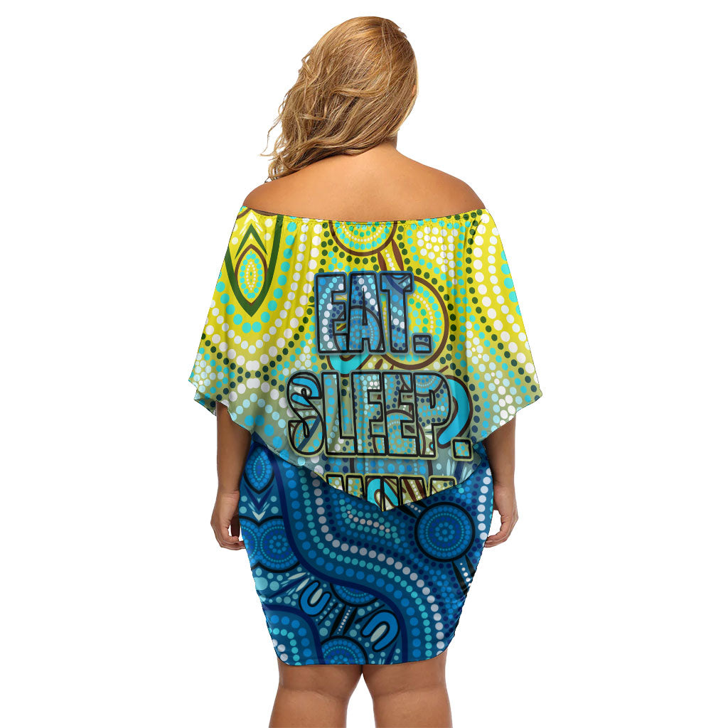 Australia National Swimming Team Family Matching Off Shoulder Short Dress and Hawaiian Shirt Aboriginal Dot Art Ocean Wave Pattern