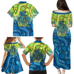 Australia National Swimming Team Family Matching Puletasi and Hawaiian Shirt Aboriginal Dot Art Ocean Wave Pattern