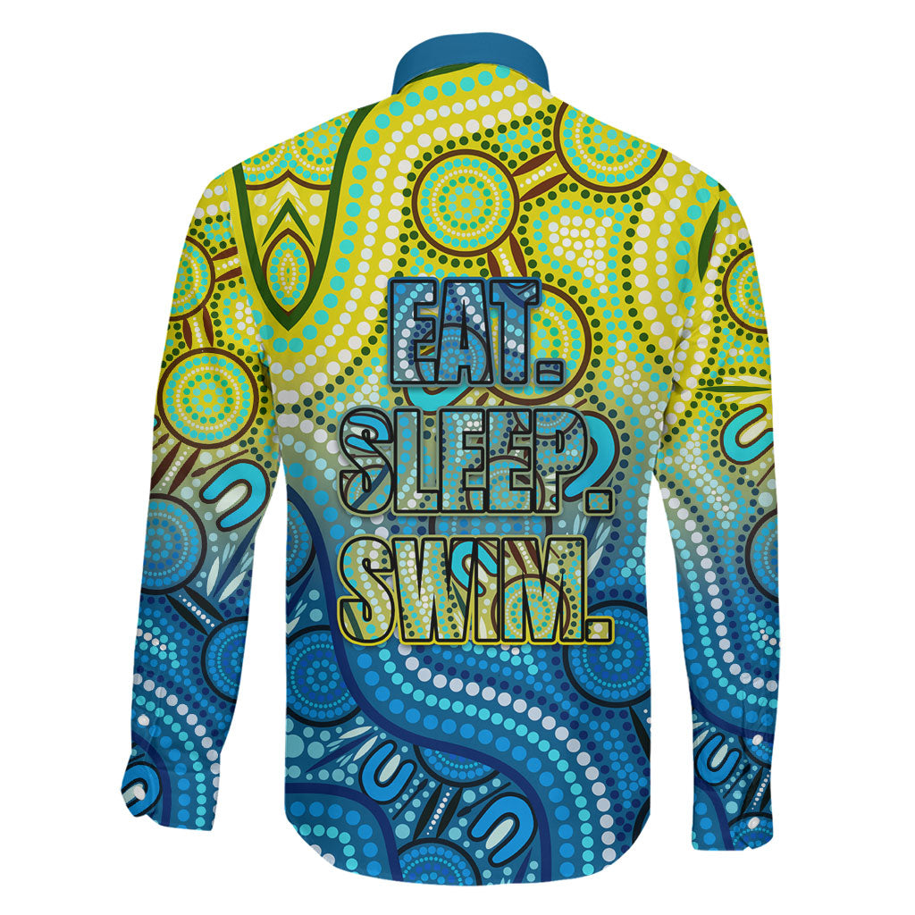 Australia National Swimming Team Family Matching Puletasi and Hawaiian Shirt Aboriginal Dot Art Ocean Wave Pattern