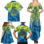 Australia National Swimming Team Family Matching Summer Maxi Dress and Hawaiian Shirt Aboriginal Dot Art Ocean Wave Pattern