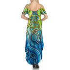 Australia National Swimming Team Family Matching Summer Maxi Dress and Hawaiian Shirt Aboriginal Dot Art Ocean Wave Pattern