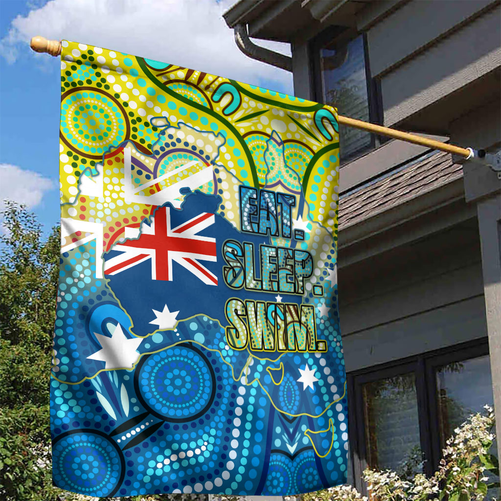 Australia National Swimming Team Garden Flag Aboriginal Dot Art Ocean Wave Pattern
