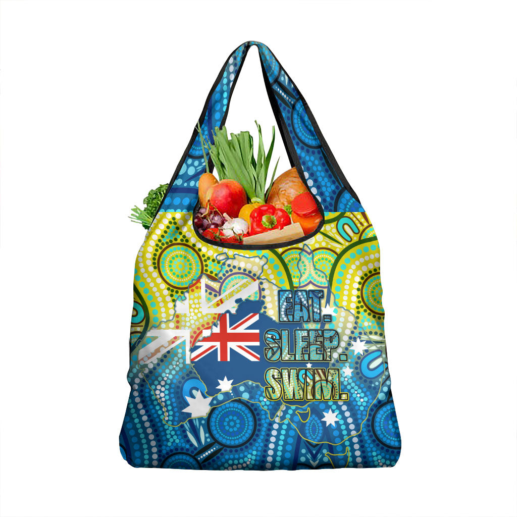 Australia National Swimming Team Grocery Bag Aboriginal Dot Art Ocean Wave Pattern