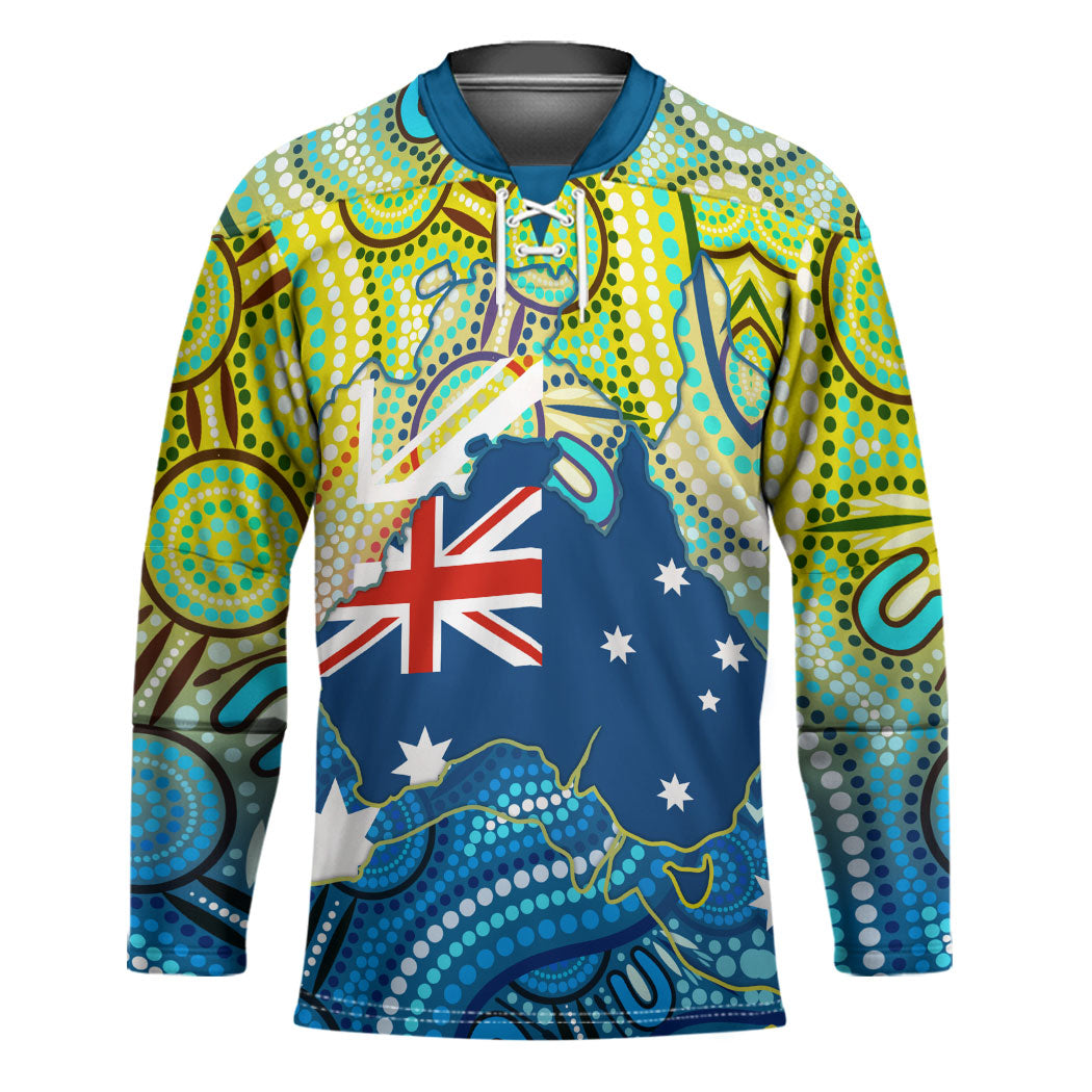 Australia National Swimming Team Hockey Jersey Aboriginal Dot Art Ocean Wave Pattern