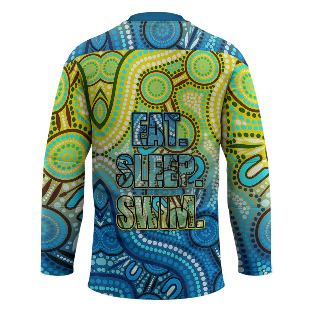 Australia National Swimming Team Hockey Jersey Aboriginal Dot Art Ocean Wave Pattern