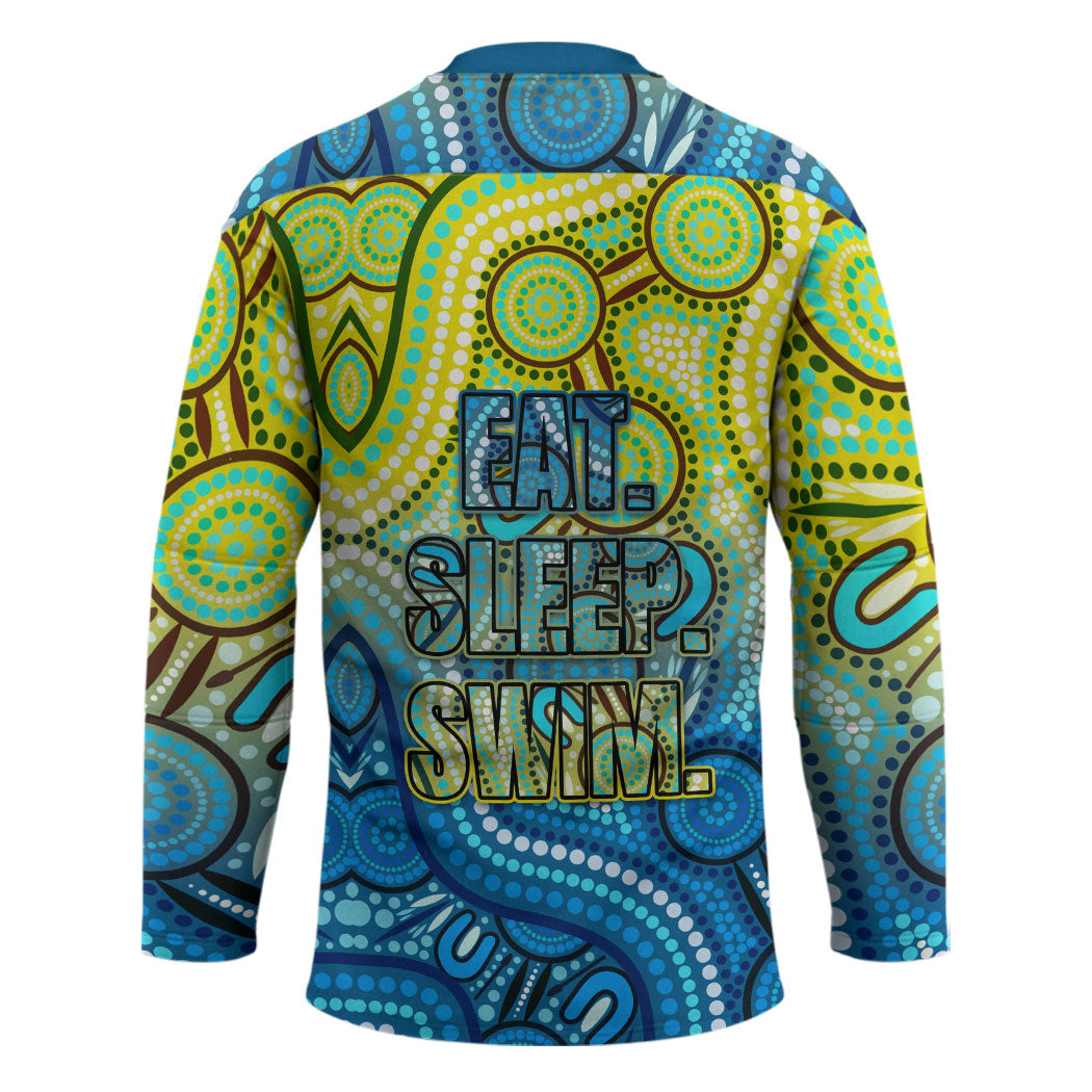 Australia National Swimming Team Hockey Jersey Aboriginal Dot Art Ocean Wave Pattern