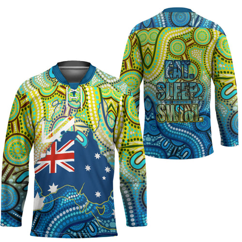 Australia National Swimming Team Hockey Jersey Aboriginal Dot Art Ocean Wave Pattern