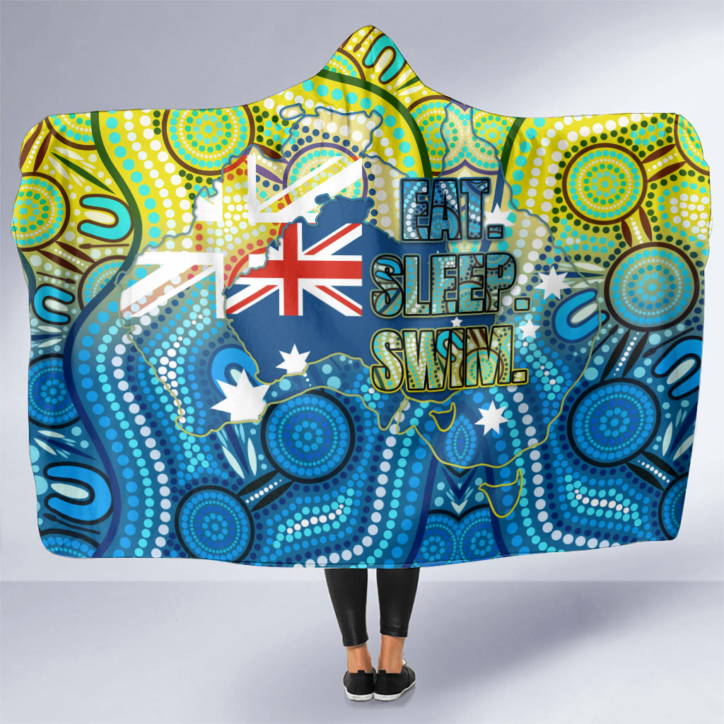Australia National Swimming Team Hooded Blanket Aboriginal Dot Art Ocean Wave Pattern