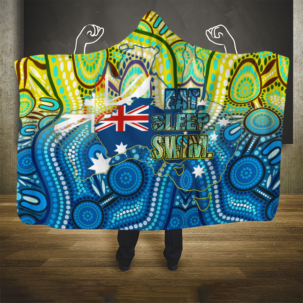 Australia National Swimming Team Hooded Blanket Aboriginal Dot Art Ocean Wave Pattern