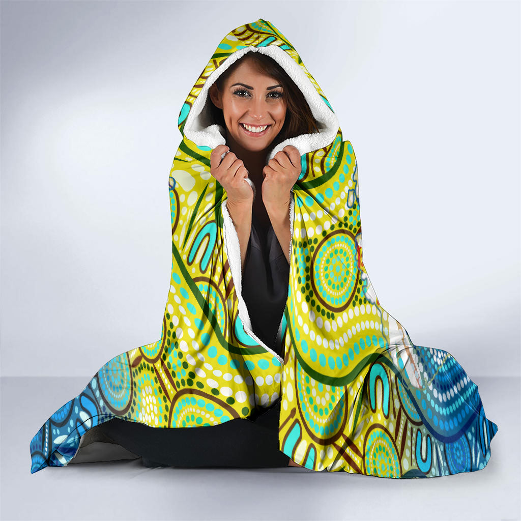 Australia National Swimming Team Hooded Blanket Aboriginal Dot Art Ocean Wave Pattern