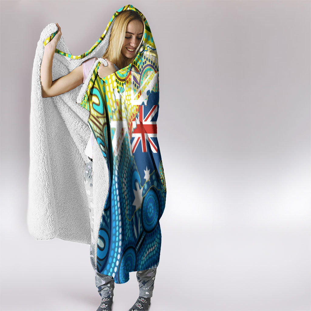 Australia National Swimming Team Hooded Blanket Aboriginal Dot Art Ocean Wave Pattern