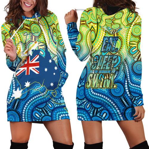 Australia National Swimming Team Hoodie Dress Aboriginal Dot Art Ocean Wave Pattern