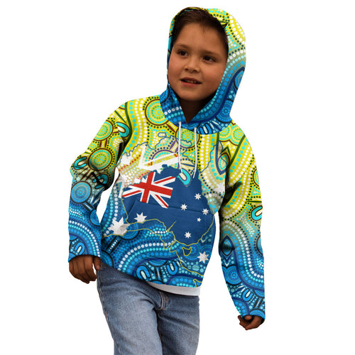 Australia National Swimming Team Kid Hoodie Aboriginal Dot Art Ocean Wave Pattern