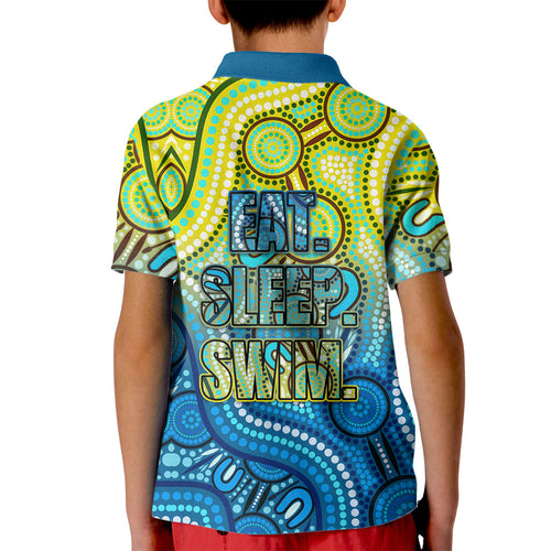 Australia National Swimming Team Kid Polo Shirt Aboriginal Dot Art Ocean Wave Pattern
