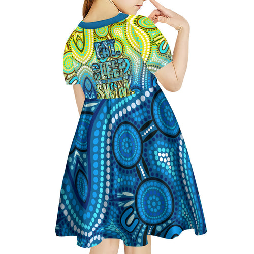 Australia National Swimming Team Kid Short Sleeve Dress Aboriginal Dot Art Ocean Wave Pattern