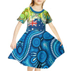 Australia National Swimming Team Kid Short Sleeve Dress Aboriginal Dot Art Ocean Wave Pattern