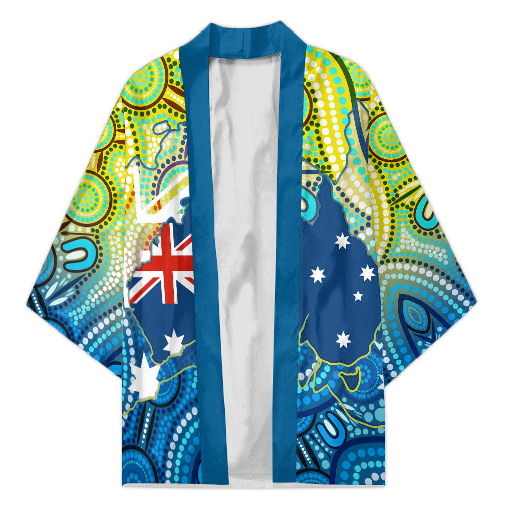 Australia National Swimming Team Kimono Aboriginal Dot Art Ocean Wave Pattern