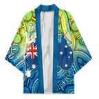 Australia National Swimming Team Kimono Aboriginal Dot Art Ocean Wave Pattern