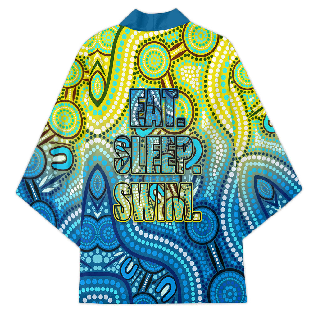 Australia National Swimming Team Kimono Aboriginal Dot Art Ocean Wave Pattern