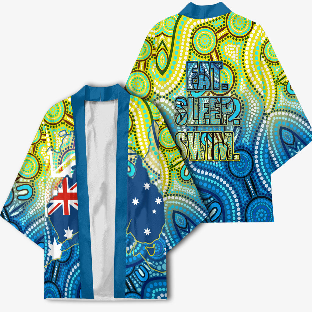 Australia National Swimming Team Kimono Aboriginal Dot Art Ocean Wave Pattern