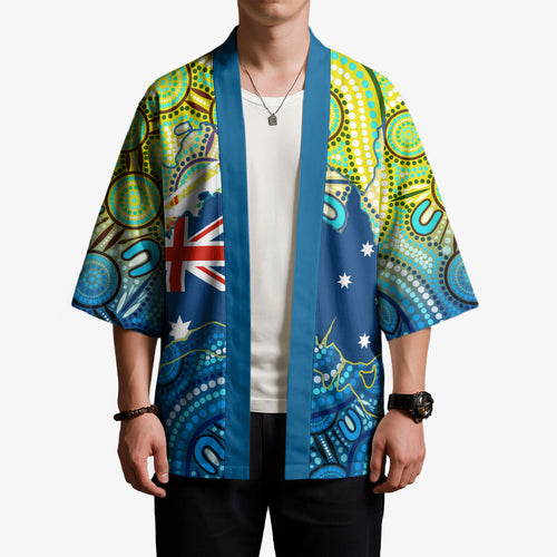Australia National Swimming Team Kimono Aboriginal Dot Art Ocean Wave Pattern