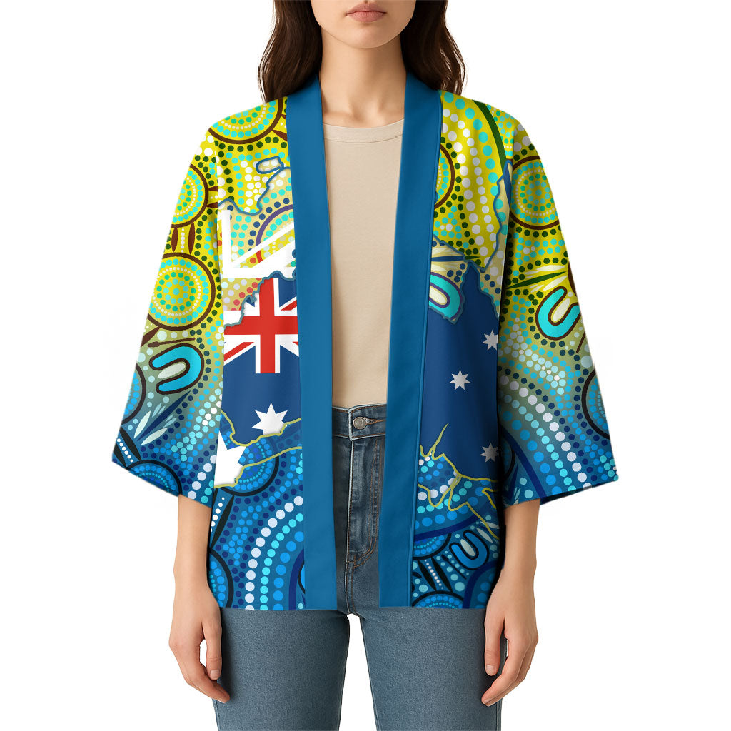 Australia National Swimming Team Kimono Aboriginal Dot Art Ocean Wave Pattern