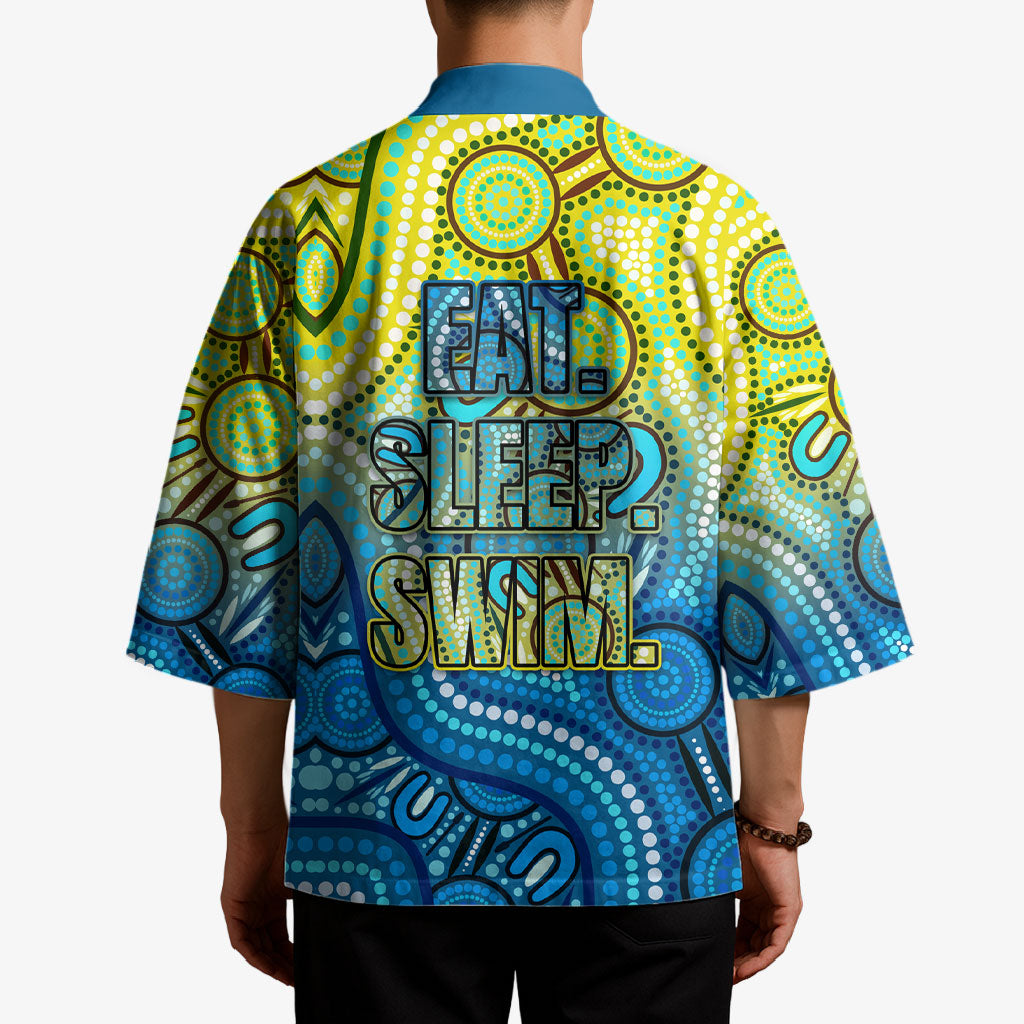 Australia National Swimming Team Kimono Aboriginal Dot Art Ocean Wave Pattern
