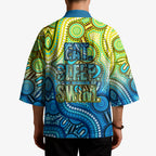 Australia National Swimming Team Kimono Aboriginal Dot Art Ocean Wave Pattern