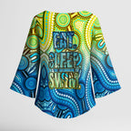 Australia National Swimming Team Kimono Sleeve Blouse Aboriginal Dot Art Ocean Wave Pattern