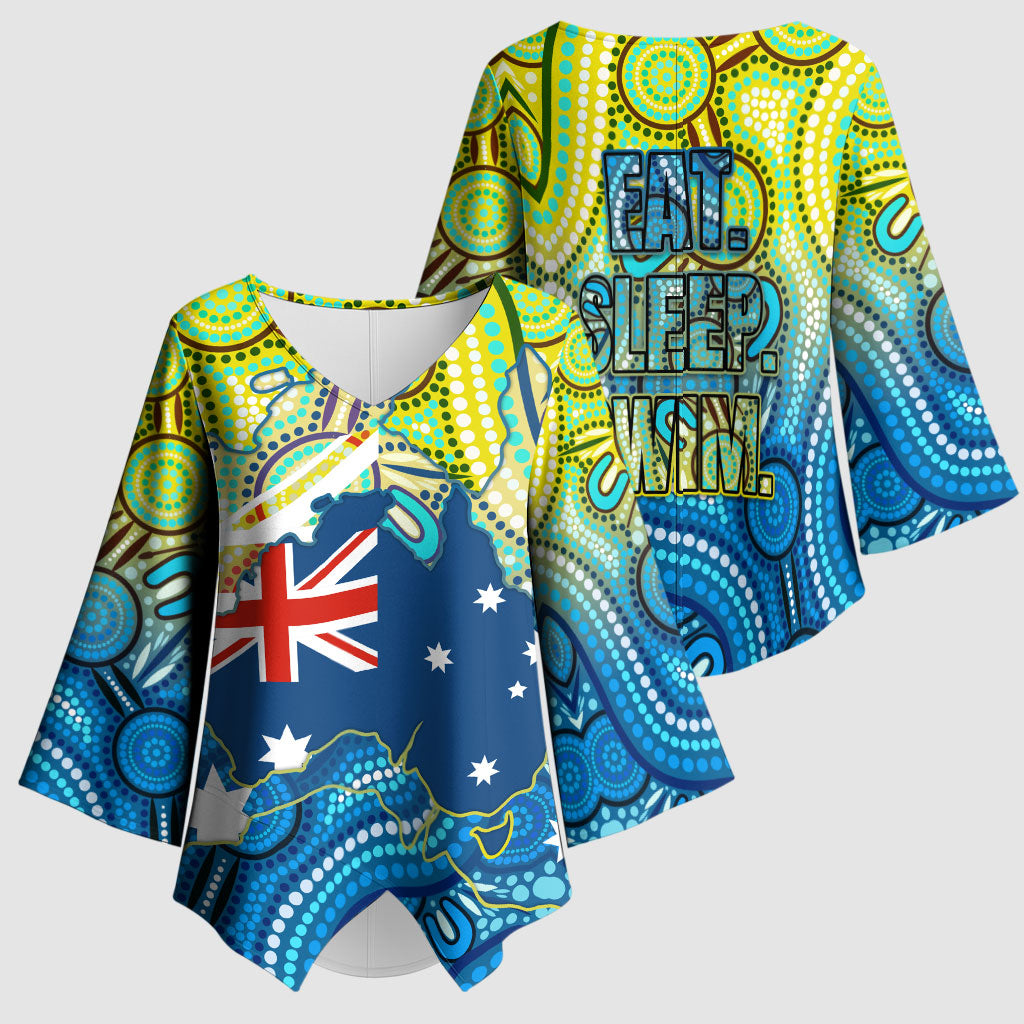 Australia National Swimming Team Kimono Sleeve Blouse Aboriginal Dot Art Ocean Wave Pattern