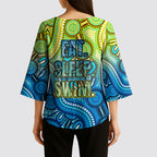Australia National Swimming Team Kimono Sleeve Blouse Aboriginal Dot Art Ocean Wave Pattern