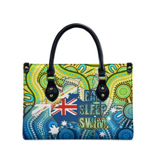 Australia National Swimming Team Leather Bag Aboriginal Dot Art Ocean Wave Pattern