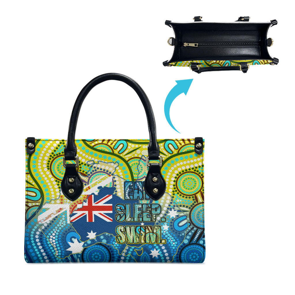 Australia National Swimming Team Leather Bag Aboriginal Dot Art Ocean Wave Pattern
